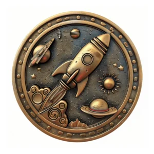 3d Space Rocket Gold Coin