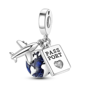 Silver Zircon Globe Pendant Charm