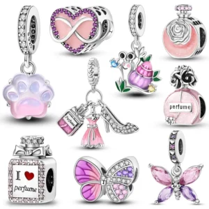 Silver Pink Charm Pendant Beads